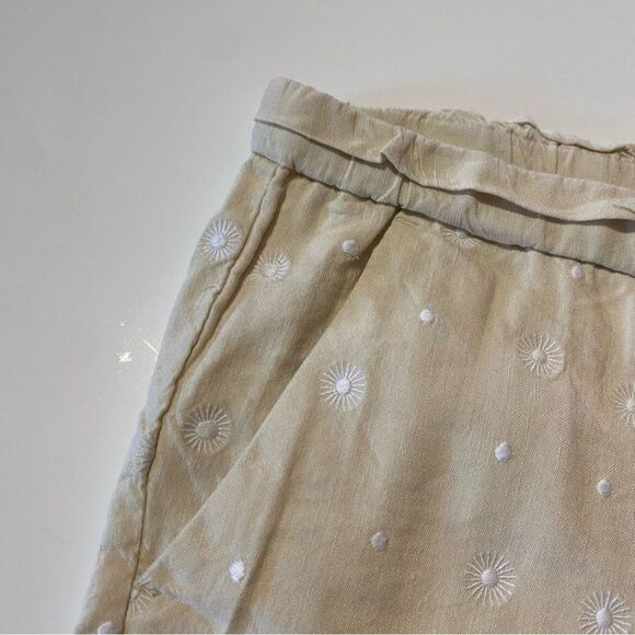 LOFT Drawstring Paperbag Waist Linen Shorts Embroidered Palm Trees & Giraffes - Picture 7 of 14